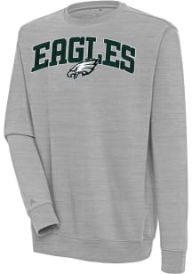 Antigua Philadelphia Eagles Mens Grey Chenille Logo Victory Long Sleeve Crew Sweatshirt