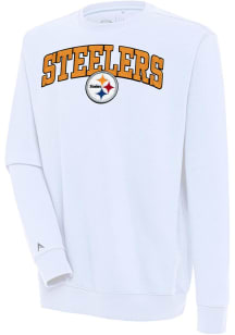 Antigua Pittsburgh Steelers Mens White Chenille Logo Victory Long Sleeve Crew Sweatshirt