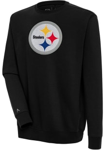 Antigua Pittsburgh Steelers Mens Black Chenille Logo Victory Long Sleeve Crew Sweatshirt