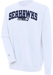 Antigua Seattle Seahawks Mens White Chenille Logo Victory Long Sleeve Crew Sweatshirt