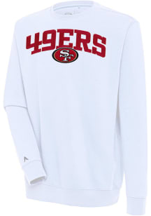 Antigua San Francisco 49ers Mens White Chenille Logo Victory Long Sleeve Crew Sweatshirt