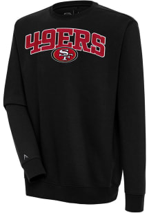 Antigua San Francisco 49ers Mens Black Chenille Logo Victory Long Sleeve Crew Sweatshirt