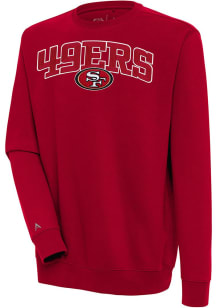Antigua San Francisco 49ers Mens Red Chenille Logo Victory Long Sleeve Crew Sweatshirt