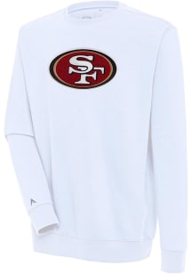 Antigua San Francisco 49ers Mens White Chenille Logo Victory Long Sleeve Crew Sweatshirt
