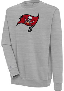 Antigua Tampa Bay Buccaneers Mens Grey Chenille Logo Victory Long Sleeve Crew Sweatshirt