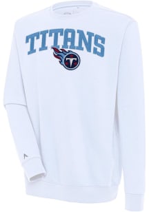 Antigua Tennessee Titans Mens White Chenille Logo Victory Long Sleeve Crew Sweatshirt
