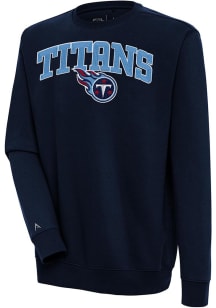 Antigua Tennessee Titans Mens Navy Blue Chenille Logo Victory Long Sleeve Crew Sweatshirt