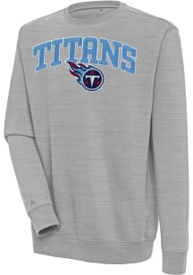 Antigua Tennessee Titans Mens Grey Chenille Logo Victory Long Sleeve Crew Sweatshirt