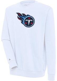 Antigua Tennessee Titans Mens White Chenille Logo Victory Long Sleeve Crew Sweatshirt