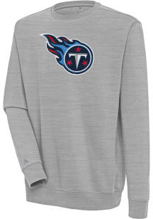 Antigua Tennessee Titans Mens Grey Chenille Logo Victory Long Sleeve Crew Sweatshirt