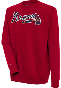 Antigua Atlanta Braves Mens Red Victory Long Sleeve Crew Sweatshirt