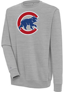 Antigua Chicago Cubs Mens Grey Victory Long Sleeve Crew Sweatshirt