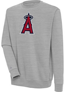 Antigua Los Angeles Angels Mens Grey Full Front Victory Long Sleeve Crew Sweatshirt