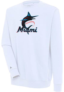 Antigua Miami Marlins Mens White Victory Long Sleeve Crew Sweatshirt
