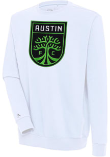 Antigua Austin FC Mens White Victory Long Sleeve Crew Sweatshirt