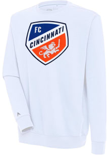Antigua FC Cincinnati Mens White Victory Long Sleeve Crew Sweatshirt