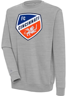 Antigua FC Cincinnati Mens Grey Victory Long Sleeve Crew Sweatshirt
