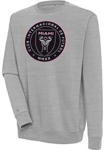 Antigua Inter Miami CF Mens Grey Victory Long Sleeve Crew Sweatshirt
