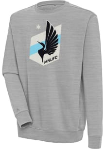 Antigua Minnesota United FC Mens Grey Victory Long Sleeve Crew Sweatshirt