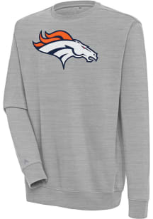 Antigua Denver Broncos Mens Grey Victory Long Sleeve Crew Sweatshirt