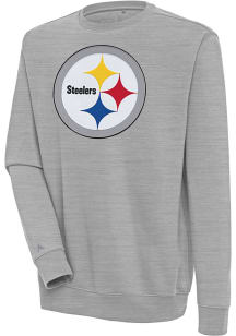 Antigua Pittsburgh Steelers Mens Grey Victory Long Sleeve Crew Sweatshirt