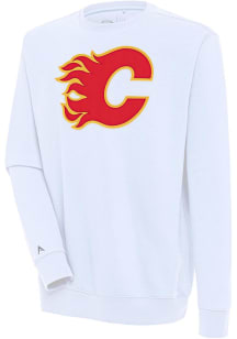 Antigua Calgary Flames Mens White Full Front Victory Long Sleeve Crew Sweatshirt