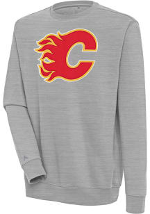 Antigua Calgary Flames Mens Grey Full Front Victory Long Sleeve Crew Sweatshirt