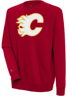 Antigua Calgary Flames Mens Red Full Front Victory Long Sleeve Crew Sweatshirt