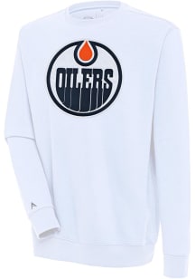 Antigua Edmonton Oilers Mens White Full Front Victory Long Sleeve Crew Sweatshirt