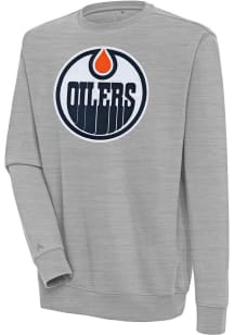 Antigua Edmonton Oilers Mens Grey Full Front Victory Long Sleeve Crew Sweatshirt