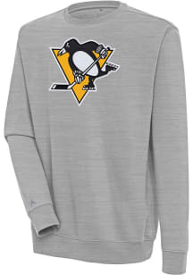 Antigua Pittsburgh Penguins Mens Grey Victory Long Sleeve Crew Sweatshirt