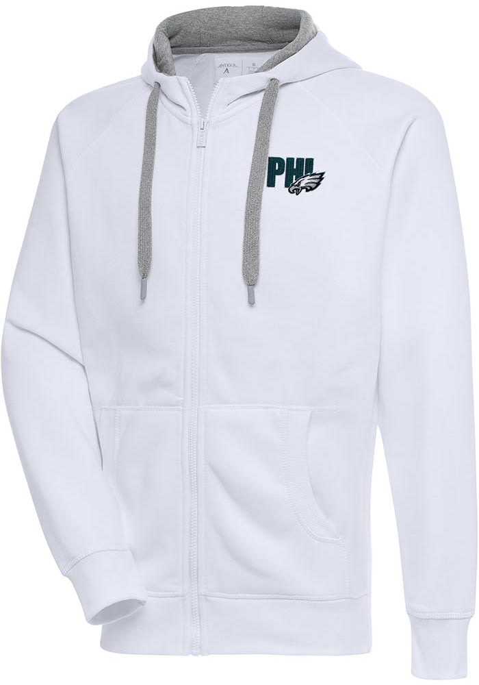 Antigua Philadelphia Eagles White Metallic Logo Victory Long Sleeve Full Zip Jacket, White, 52% Cot / 48% Poly, Size XL, Rally House