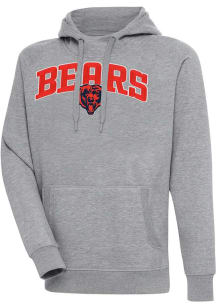 Antigua Chicago Bears Mens Grey Chenille Logo Victory Long Sleeve Hoodie