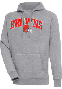Antigua Cleveland Browns Mens Grey Chenille Logo Victory Long Sleeve Hoodie