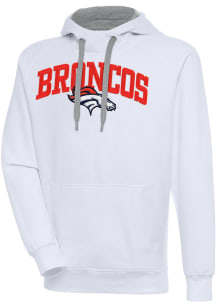 Antigua Denver Broncos Mens White Chenille Logo Victory Long Sleeve Hoodie