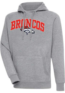 Antigua Denver Broncos Mens Grey Chenille Logo Victory Long Sleeve Hoodie