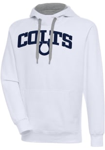 Antigua Indianapolis Colts Mens White Chenille Logo Victory Long Sleeve Hoodie