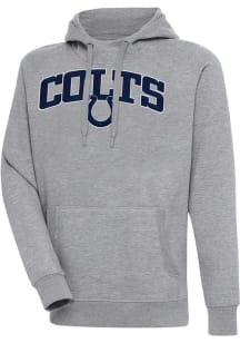 Antigua Indianapolis Colts Mens Grey Chenille Logo Victory Long Sleeve Hoodie