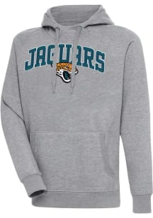 Antigua Jacksonville Jaguars Mens Grey Chenille Logo Victory Long Sleeve Hoodie