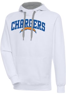 Antigua Los Angeles Chargers Mens White Chenille Logo Victory Long Sleeve Hoodie