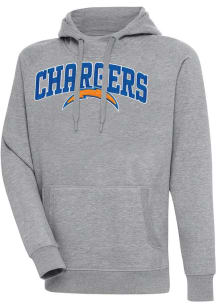 Antigua Los Angeles Chargers Mens Grey Chenille Logo Victory Long Sleeve Hoodie