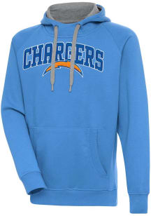 Antigua Los Angeles Chargers Mens Light Blue Chenille Logo Victory Long Sleeve Hoodie