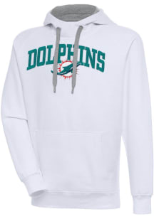 Antigua Miami Dolphins Mens White Chenille Logo Victory Long Sleeve Hoodie