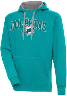 Antigua Miami Dolphins Mens Teal Chenille Logo Victory Long Sleeve Hoodie