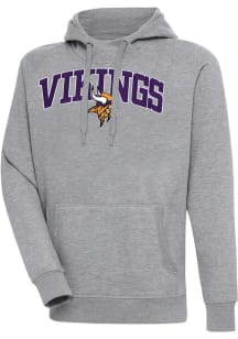Antigua Minnesota Vikings Mens Grey Chenille Logo Victory Long Sleeve Hoodie