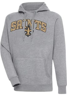 Antigua New Orleans Saints Mens Grey Chenille Logo Victory Long Sleeve Hoodie