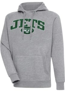 Antigua New York Jets Mens Grey Chenille Logo Victory Long Sleeve Hoodie