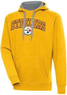 Antigua Pittsburgh Steelers Mens Gold Full Front Chain Chenille Victory Long Sleeve Hoodie
