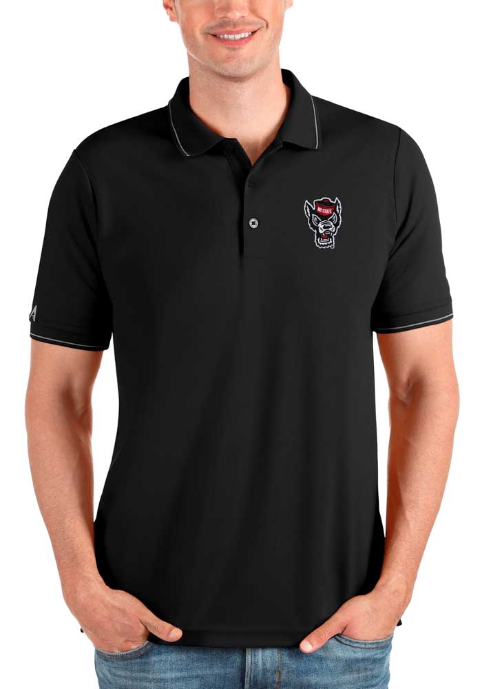 Antigua NC State Wolfpack Mens Black Affluent Short Sleeve Polo