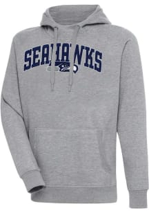 Antigua Seattle Seahawks Mens Grey Chenille Logo Victory Long Sleeve Hoodie